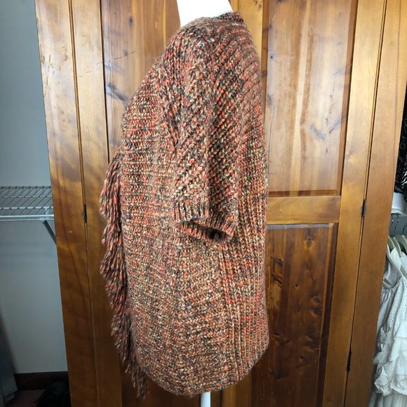 Chico's Katrina Boho Wool Blend Fringed Chunky Knit Open Front Cardigan Sweater - Picture 4 of 17